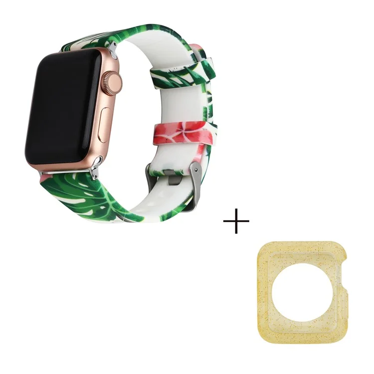 Pour Apple Watch Series 1 / 2 / 3 38mm Silicone Strap Pattern Printing Watch Band avec Jaune TPU Case - Style E