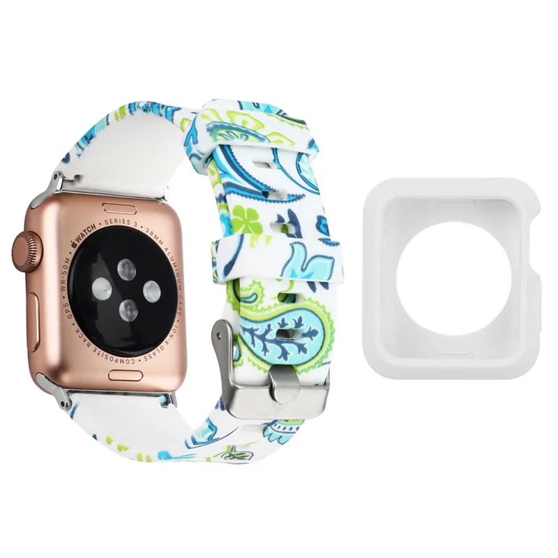 For Apple Watch Series 1 / 2 / 3 42mm Pattern Printing Silicone Strap with White TPU Case - Style F