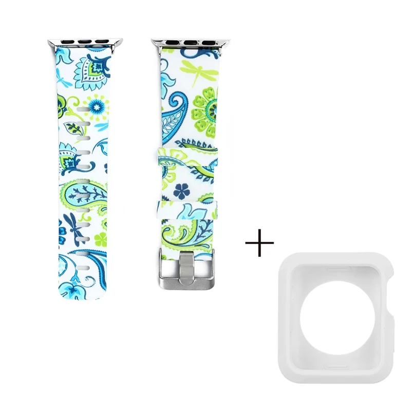 For Apple Watch Series 1 / 2 / 3 42mm Pattern Printing Silicone Strap with White TPU Case - Style F