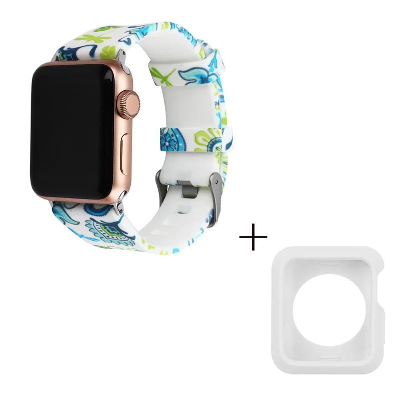 For Apple Watch Series 1 / 2 / 3 42mm Pattern Printing Silicone Strap with White TPU Case - Style F