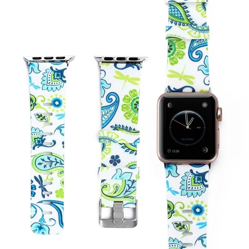 For Apple Watch Series 1 / 2 / 3 42mm Pattern Printing Silicone Strap with White TPU Case - Style F