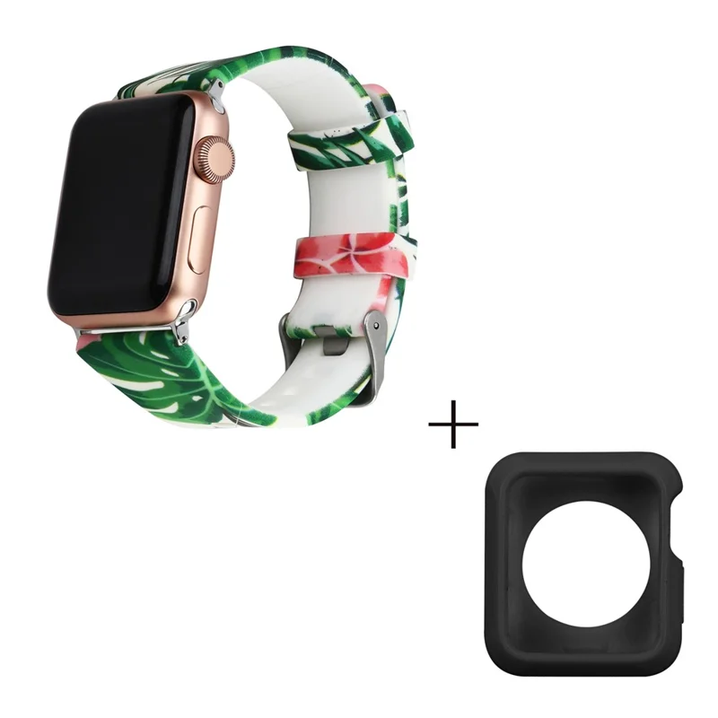 For Apple Watch Series 1  /  2  /  3 38mm Replace Silicone Strap Pattern Printing Watch Band with Black TPU Case - Style E