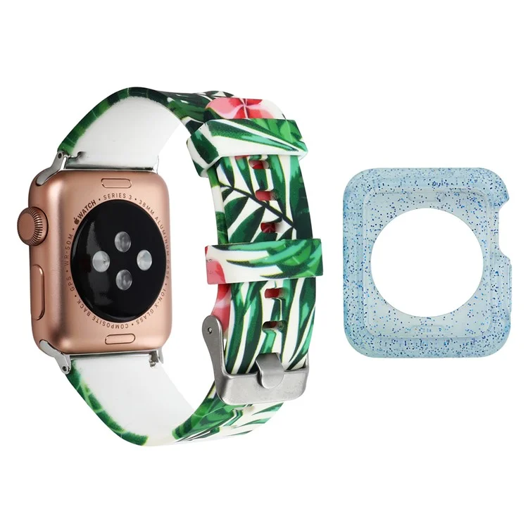 For Apple Watch Series 1  /  2  /  3 38mm Pattern Printing Wrist Band Replacement Silicone Strap with Blue TPU Case - Style E