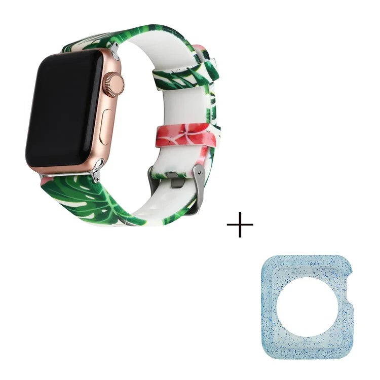 For Apple Watch Series 1  /  2  /  3 38mm Pattern Printing Wrist Band Replacement Silicone Strap with Blue TPU Case - Style E
