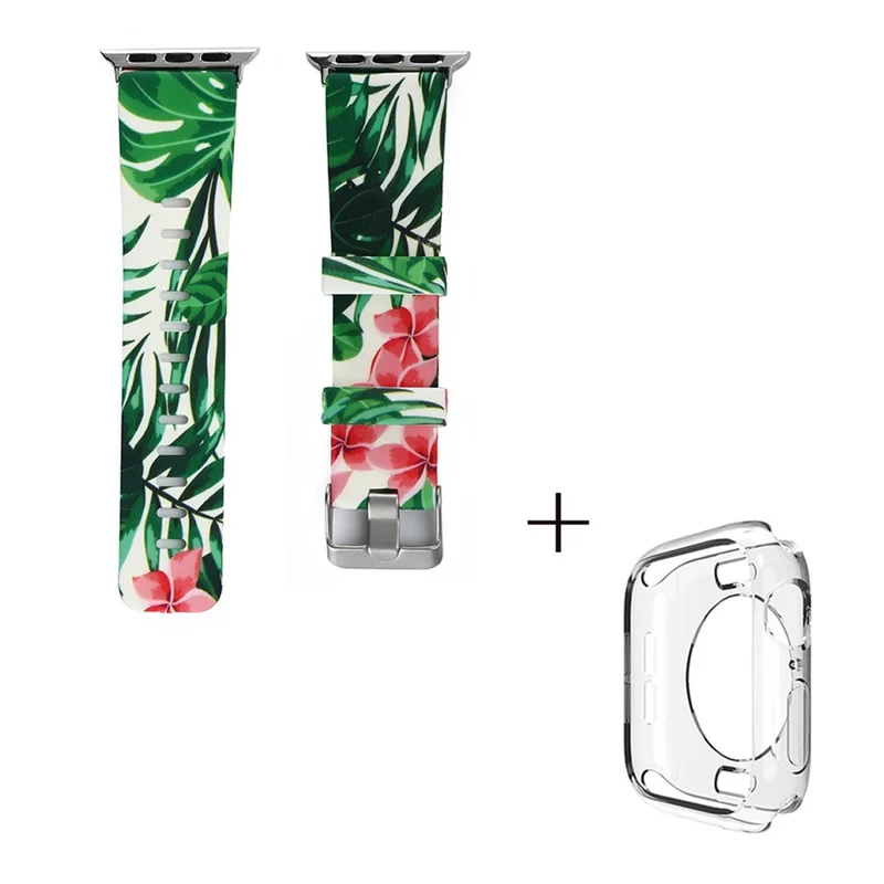 For Apple Watch Series 1  /  2  /  3 42mm Pattern Printing Watch Band Adjustable Silicone Strap with Transparent TPU Case - Style E