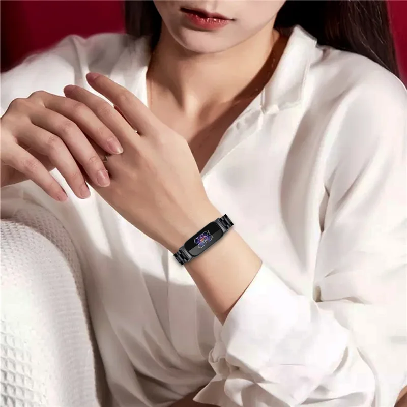 For Fitbit Inspire 3 Stainless Steel Watch Strap 3 Beads Design Replacement Watch Band - Black