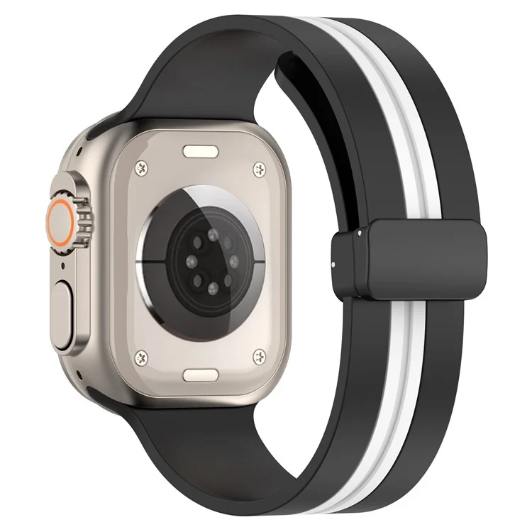 Pour Apple Watch Series 10 46mm / Ultra 2 Ultra 49mm / Series 9 8 7 45mm / 6 5 4 SE (2023) SE (2022) SE 44mm / 3 2 1 42mm Dual Color Magnetic Buckle Strap Silicone Watch Band - Noir / Blanc