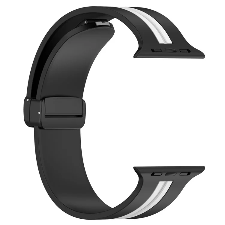 Pour Apple Watch Series 10 46mm / Ultra 2 Ultra 49mm / Series 9 8 7 45mm / 6 5 4 SE (2023) SE (2022) SE 44mm / 3 2 1 42mm Dual Color Magnetic Buckle Strap Silicone Watch Band - Noir / Blanc