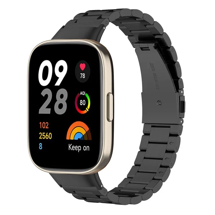 Pour Xiaomi Redmi Watch 3 / Mi Watch Lite 3 Bracelet de montre 3 Perles en acier inoxydable avec boîtier+outil - Noir