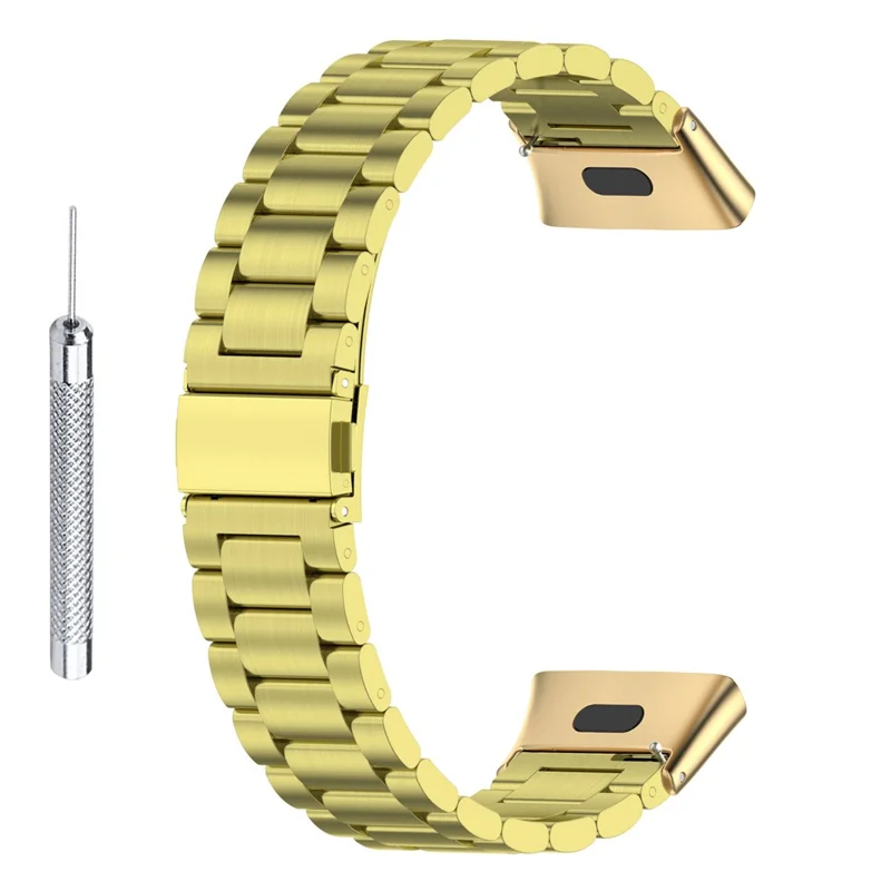 Für Xiaomi Redmi Watch 3 / Mi Watch Lite 3 Uhrarmband 3 Perlen Edelstahl Metallarmband mit Gehäuse+Werkzeug - Gold