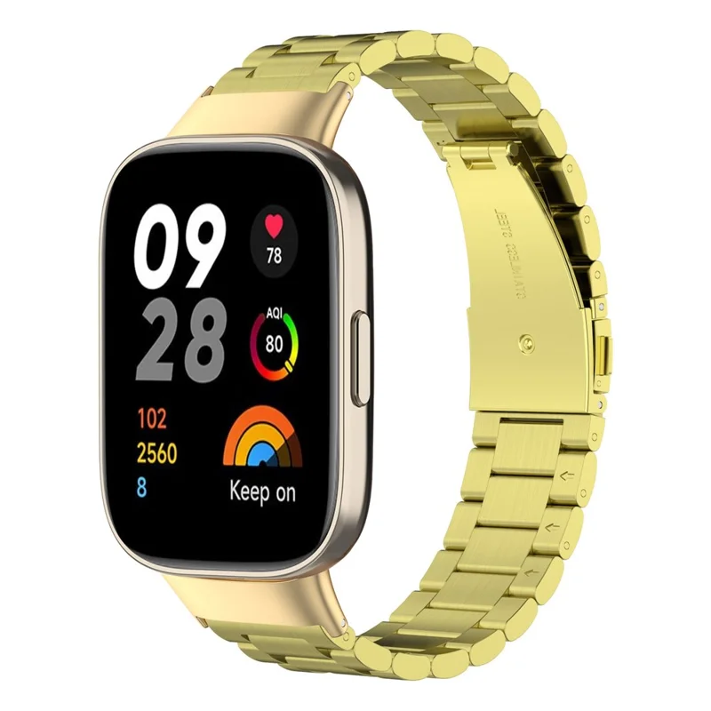 Für Xiaomi Redmi Watch 3 / Mi Watch Lite 3 Uhrarmband 3 Perlen Edelstahl Metallarmband mit Gehäuse+Werkzeug - Gold