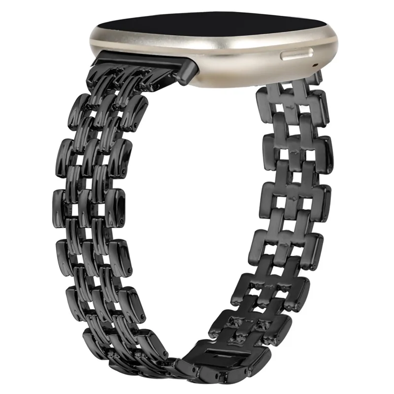 For Fitbit Versa 4 / Sense 2 Stainless Steel Replacement Strap Hollow 5 Beads Metal Watch Band - Black
