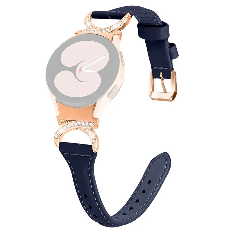 Per Samsung Galaxy Watch6 40mm 44mm / Watch6 Classic 43mm 47mm / Watch 5 40mm 44mm / Watch4 40mm 44mm Cinturino in Pelle con Strass e Fibbia in Oro Rosa - Blu Inchiostro