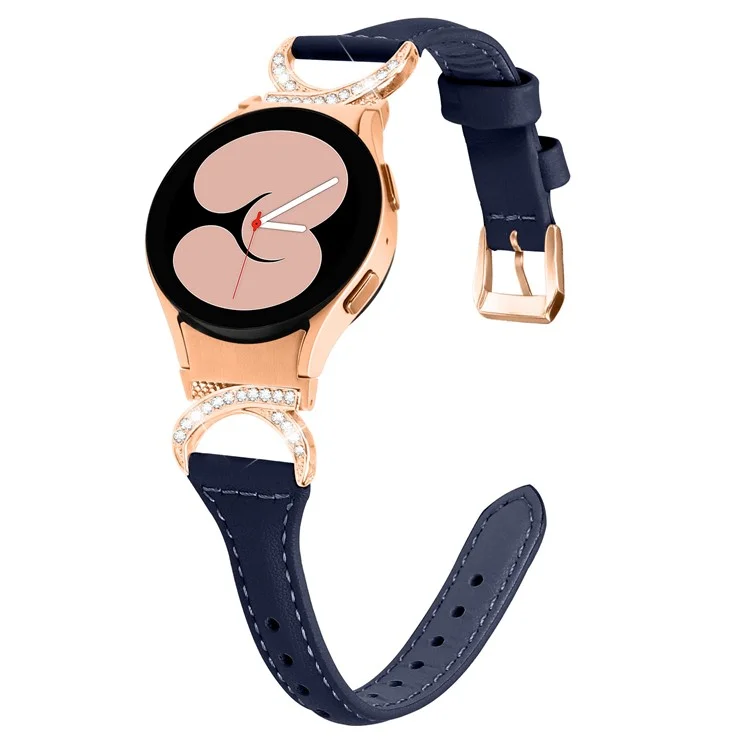 Per Samsung Galaxy Watch6 40mm 44mm / Watch6 Classic 43mm 47mm / Watch 5 40mm 44mm / Watch4 40mm 44mm Cinturino in Pelle con Strass e Fibbia in Oro Rosa - Blu Inchiostro