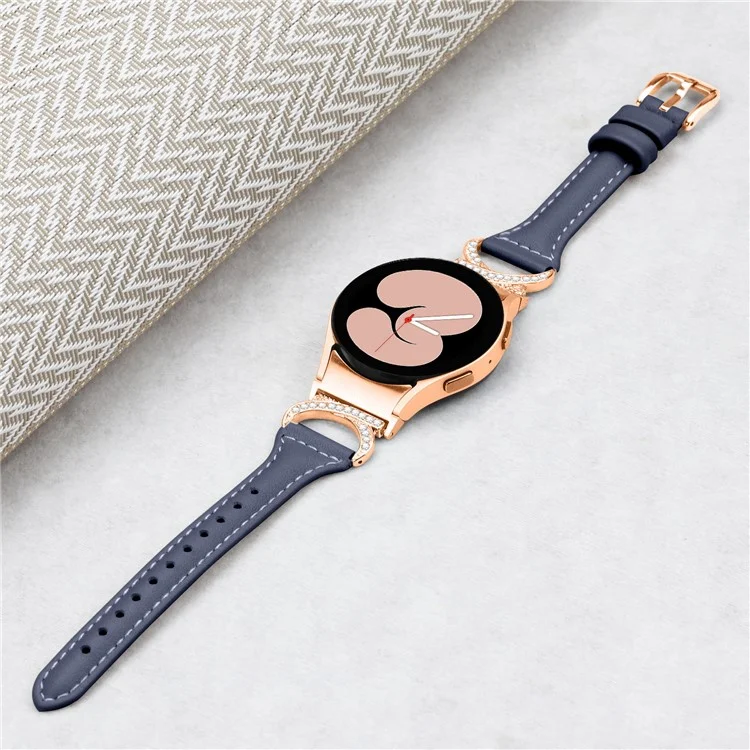 Per Samsung Galaxy Watch6 40mm 44mm / Watch6 Classic 43mm 47mm / Watch 5 40mm 44mm / Watch4 40mm 44mm Cinturino in Pelle con Strass e Fibbia in Oro Rosa - Blu Inchiostro