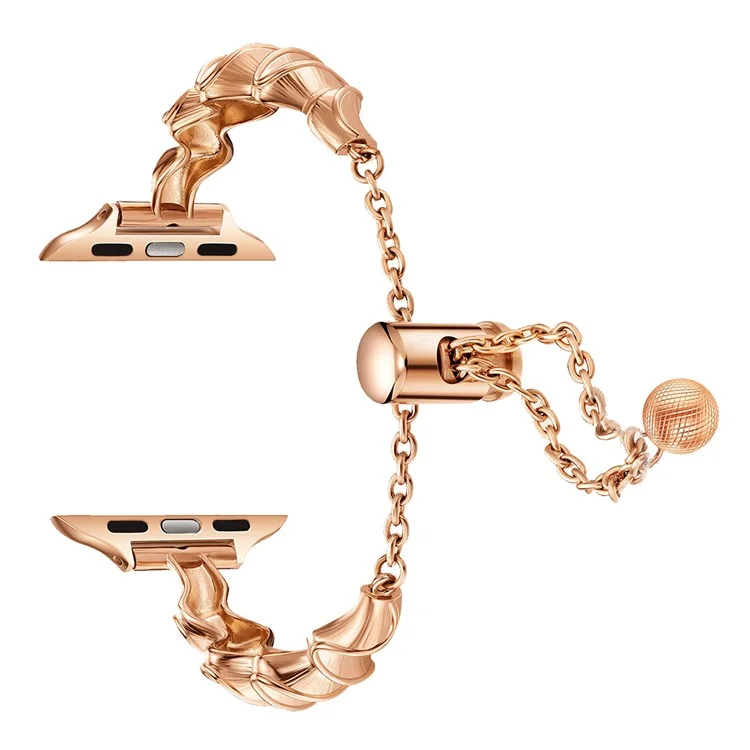 Pulseira de Couro de Vaca Encerado para Apple Watch Série 10 42mm / 9 8 7 41mm / SE (2023) SE (2022) SE 6 5 4 40mm / 3 2 1 38mm Formato de Fita Metálica Smartwatch Strap - Ouro Rosa