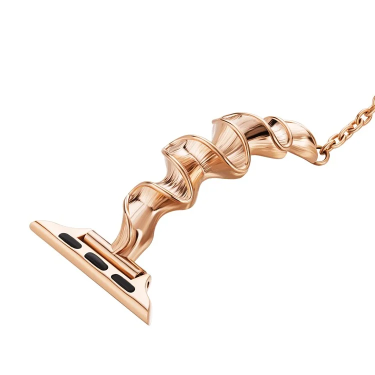Pulseira de Couro de Vaca Encerado para Apple Watch Série 10 42mm / 9 8 7 41mm / SE (2023) SE (2022) SE 6 5 4 40mm / 3 2 1 38mm Formato de Fita Metálica Smartwatch Strap - Ouro Rosa