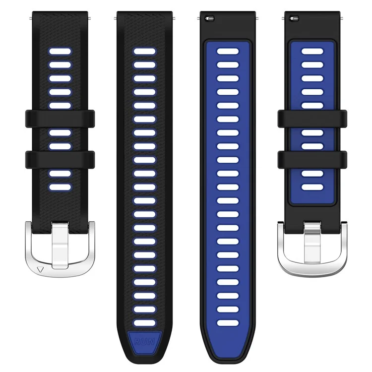 22mm Watch Band for Garmin Forerunner 265 / Honor Watch GS 3i , Silicone Cross Stripe Dual-color Strap Replacement - Black+Blue