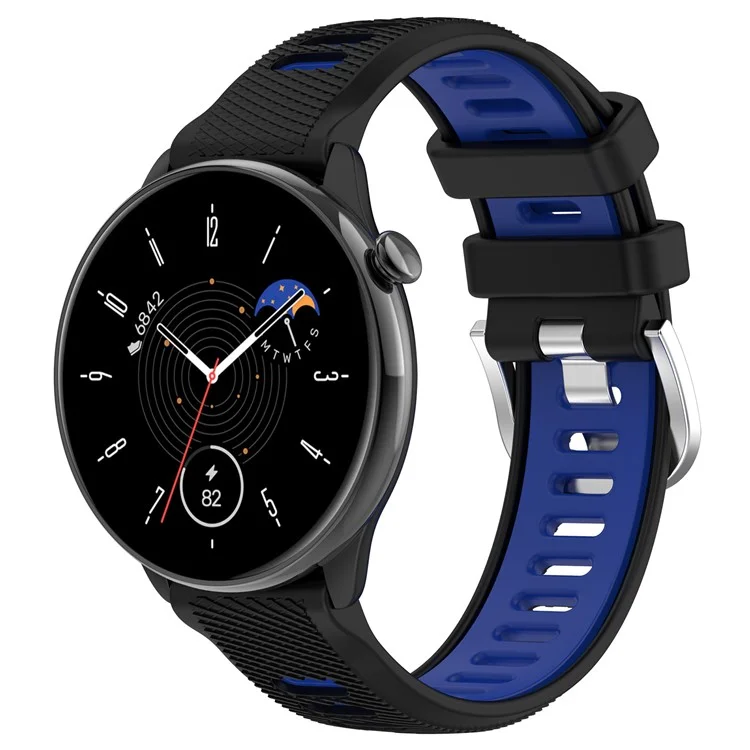 22mm Watch Band for Garmin Forerunner 265 / Honor Watch GS 3i , Silicone Cross Stripe Dual-color Strap Replacement - Black+Blue