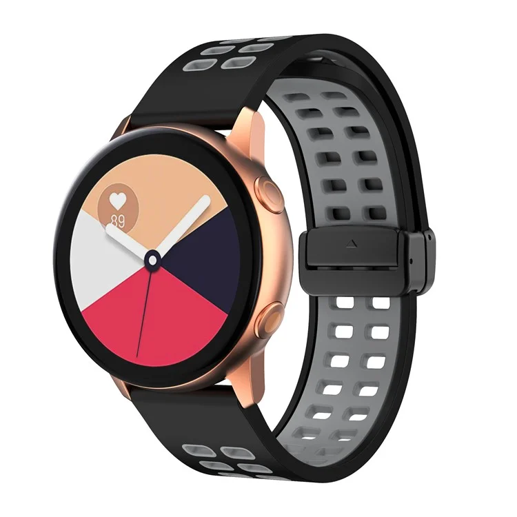 Pulseira Magnética para Huami Amazfit GTR Mini / Bip 3 / Bip 3 Pro, Pulseira de Silicone Bicolor de 20 mm com Fivela Dobrável Preta - Preto+Cinza