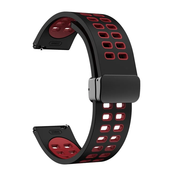 Magnetic Watch Band for Huami Amazfit GTR Mini / Bip 3 / Bip 3 Pro , 20mm Silicone Dual-color Strap with Black Folding Buckle - Black+Red