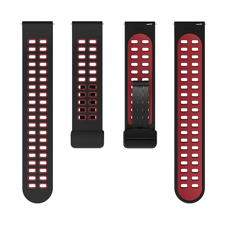 Magnetic Watch Band for Huami Amazfit GTR Mini / Bip 3 / Bip 3 Pro , 20mm Silicone Dual-color Strap with Black Folding Buckle - Black+Red