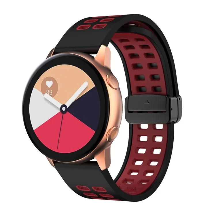 Magnetic Watch Band for Huami Amazfit GTR Mini / Bip 3 / Bip 3 Pro , 20mm Silicone Dual-color Strap with Black Folding Buckle - Black+Red