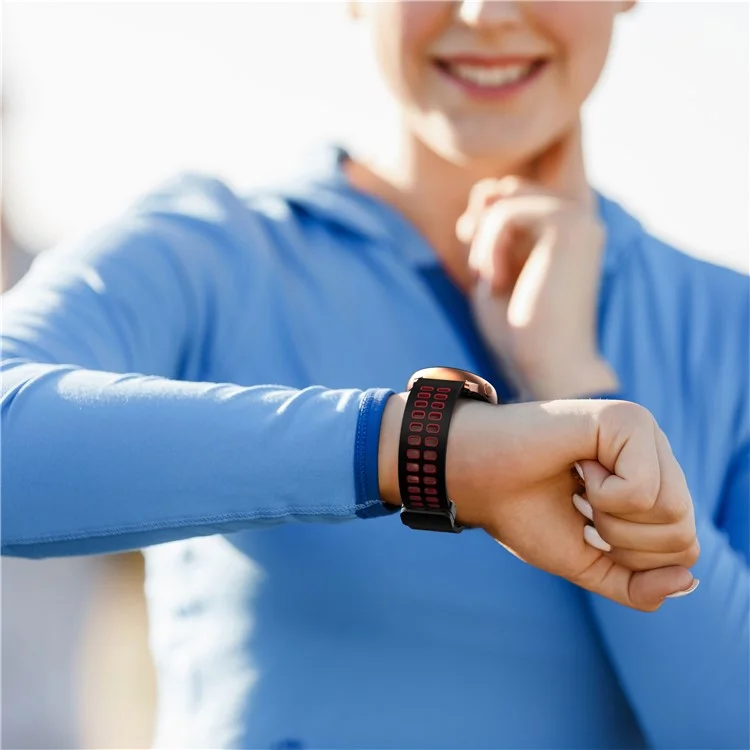 Magnetic Watch Band for Huami Amazfit GTR Mini / Bip 3 / Bip 3 Pro , 20mm Silicone Dual-color Strap with Black Folding Buckle - Black+Red