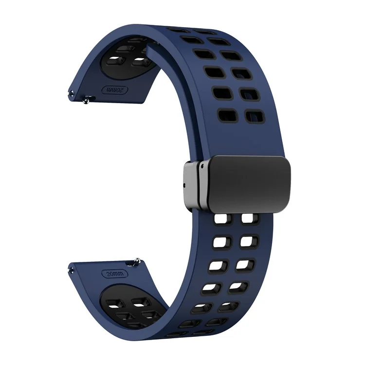Silicone Watch Band for Garmin Forerunner 265 / Honor Watch GS 3i , 22mm Dual-color Magnetic Strap with Black Folding Buckle - Midnight Blue+Black
