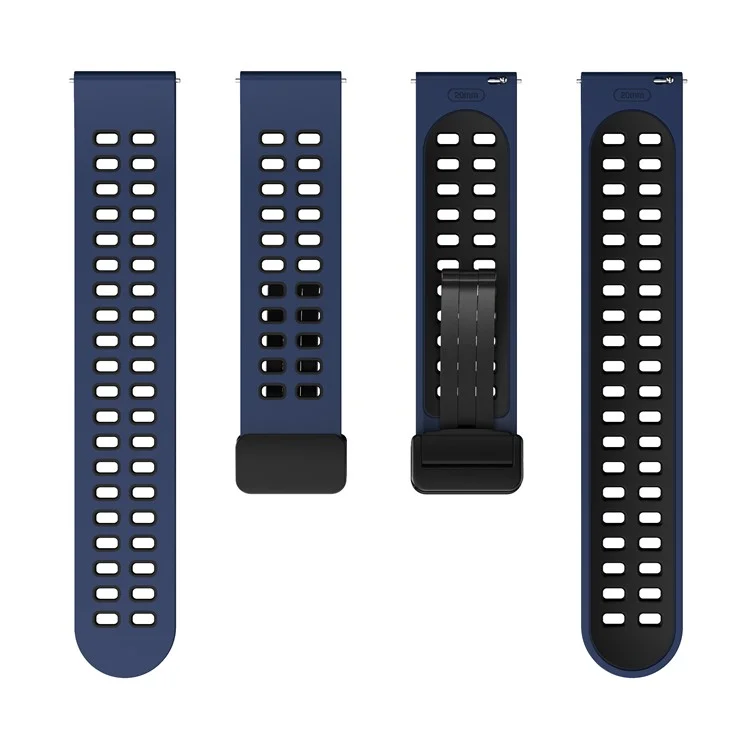 Silicone Watch Band for Garmin Forerunner 265 / Honor Watch GS 3i , 22mm Dual-color Magnetic Strap with Black Folding Buckle - Midnight Blue+Black