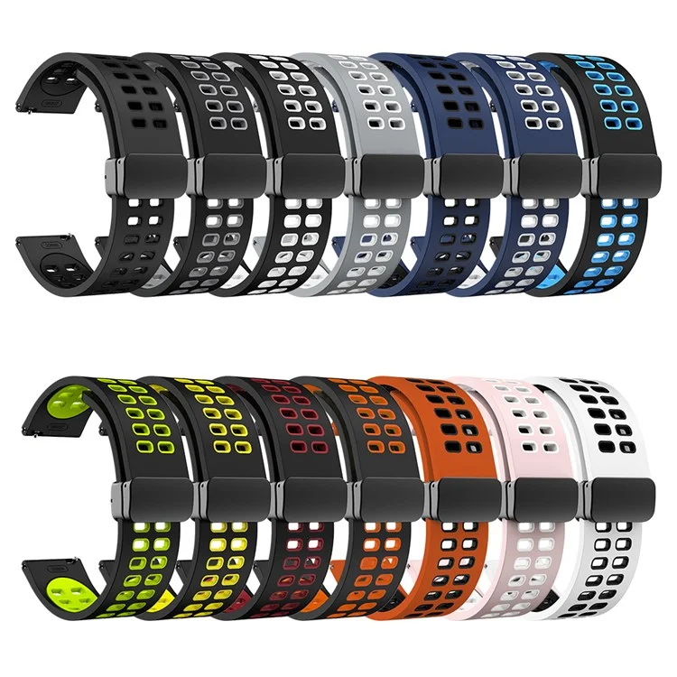 Silicone Watch Band for Garmin Forerunner 265 / Honor Watch GS 3i , 22mm Dual-color Magnetic Strap with Black Folding Buckle - Midnight Blue+Black