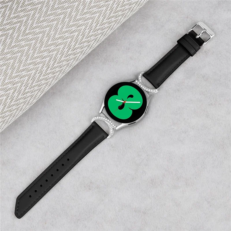 Per Samsung Galaxy Watch 3 41mm / Watch 5 40mm / 44mm Cinturino di ricambio 20mm Connettore in metallo a forma di D con strass - Cinturino in pelle divisa con fibbia in argento - Nero