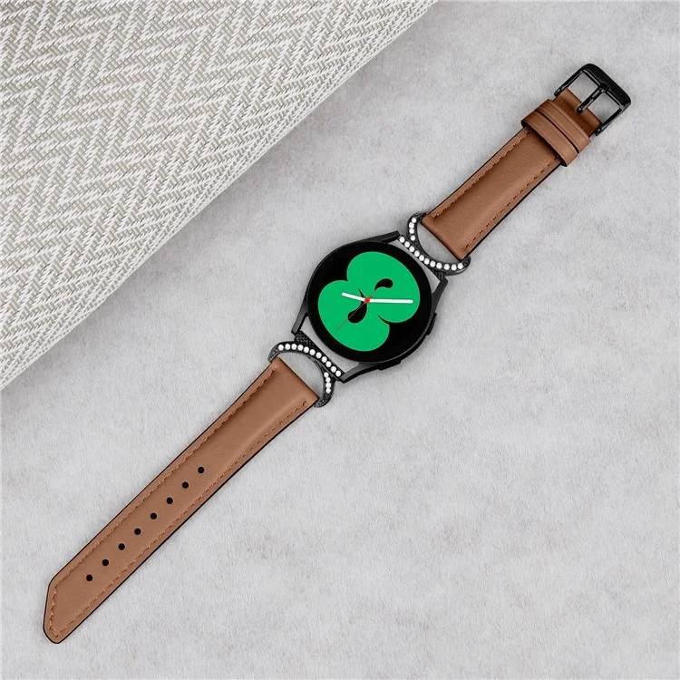 Für Samsung Galaxy Watch 3 41mm / Watch 5 40mm / 44mm Ersatz Armband 20mm Rhinestone D-förmiger Anschluss Geteiltes Lederarmband mit schwarzer Schnalle - Braun
