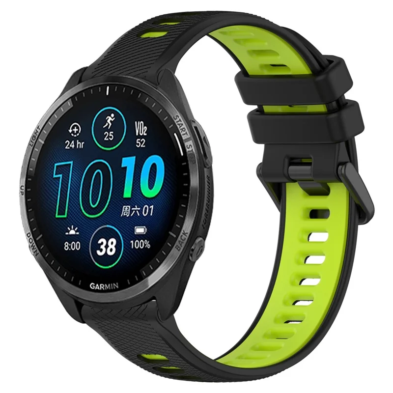 For Garmin Forerunner 570 47mm / Forerunner 965 / 255 / Vivoactive 4 / Venu 2 Silicone Watchband 22mm Dual Color Watch Strap - Black / Green
