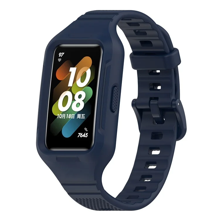 Pour Huawei Band 6 / 6 Pro / Band 7 / Band 8 / Band 8 NFC / Band 9 / Band 9 NFC / Honor Band 6 / 7 Sports Silicone Watch Band avec Boîtier - Bleu Nuit