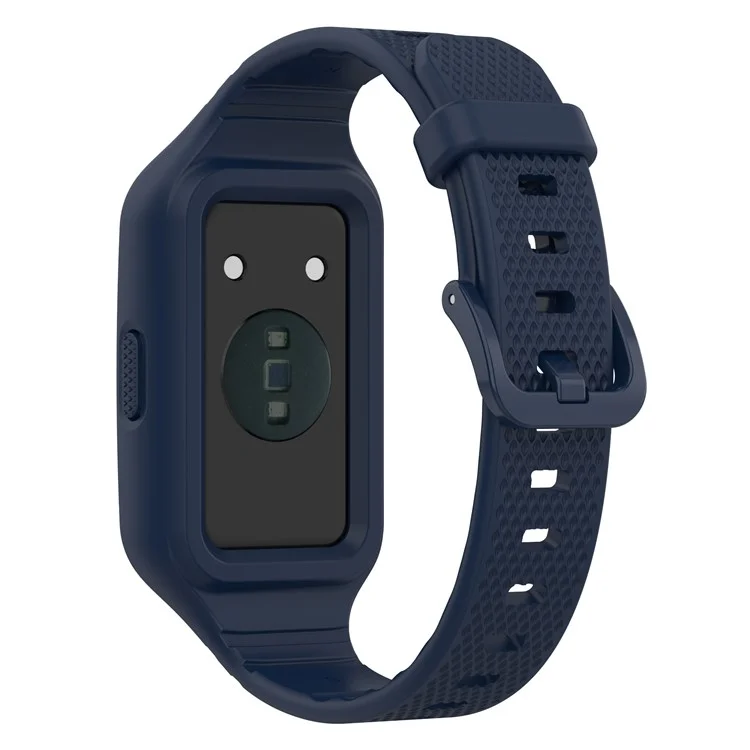 Pour Huawei Band 6 / 6 Pro / Band 7 / Band 8 / Band 8 NFC / Band 9 / Band 9 NFC / Honor Band 6 / 7 Sports Silicone Watch Band avec Boîtier - Bleu Nuit