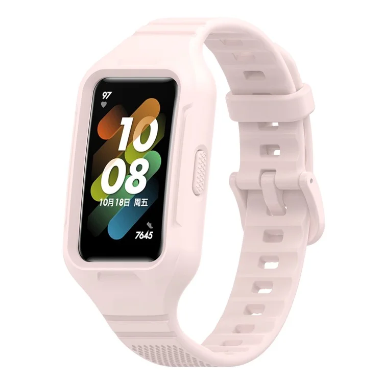 For Huawei Band 6 / 6 Pro / Band 7 / Band 8 / Band 8 NFC / Band 9 / Band 9 NFC / Honor Band 6 / 7 Sports Silicone Watch Band with Case - Light Pink