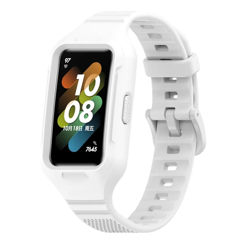 For Huawei Band 6 / 6 Pro / Band 7 / Band 8 / Band 8 NFC / Band 9 / Band 9 NFC / Honor Band 6 / 7 Sports Silicone Watch Band with Case - White