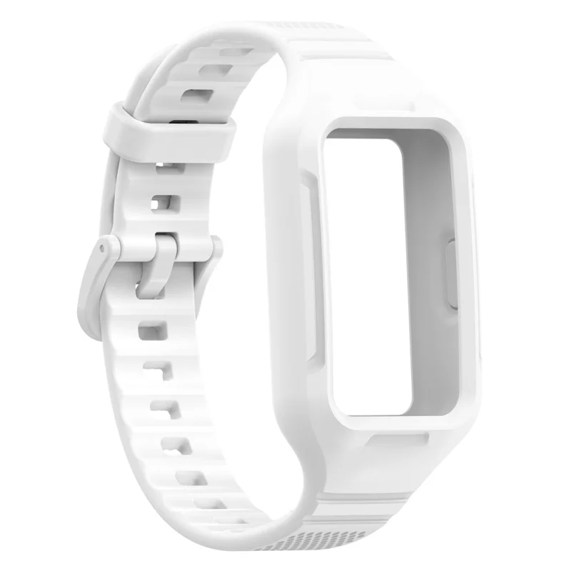 For Huawei Band 6 / 6 Pro / Band 7 / Band 8 / Band 8 NFC / Band 9 / Band 9 NFC / Honor Band 6 / 7 Sports Silicone Watch Band with Case - White