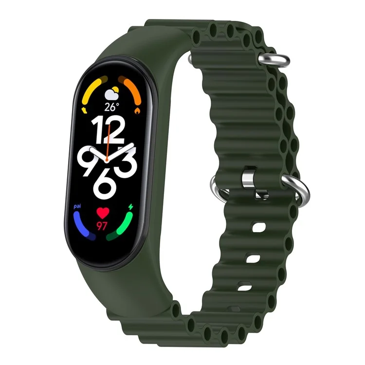 For Xiaomi Mi Band 3 / 4 / 5 / 6 / 7 Watch Band Soft Silicone Strap with Watch Case - Green