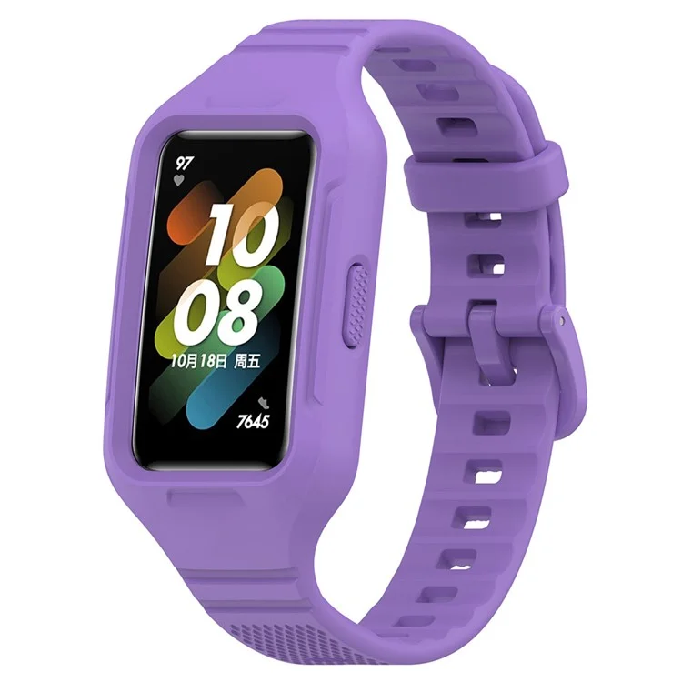 For Huawei Band 8 / Band 8 NFC / Band 9 / Band 9 NFC / Band 7 / Honor Band 6 Silicone Watch Strap Watch Band with Case - Purple