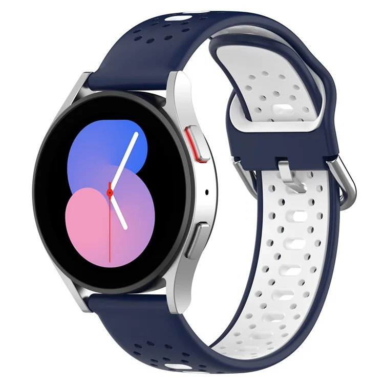For Samsung Galaxy Watch6 40mm 44mm / Watch6 Classic 43mm 47mm / Watch 5 40mm 44mm / Watch4 40mm 44mm Dual Color Silicone Watch Band 20mm Replacement Strap - Midnight Blue / White