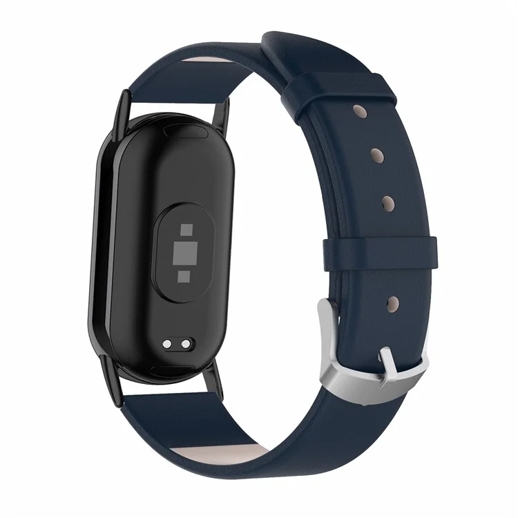 Für Xiaomi Mi Band 9 NFC / Mi Band 9 / Smart Band 8 NFC / Smart Band 8 Echtes Kuhlederbandersatz-Armband mit Verbinder - Dunkelblau