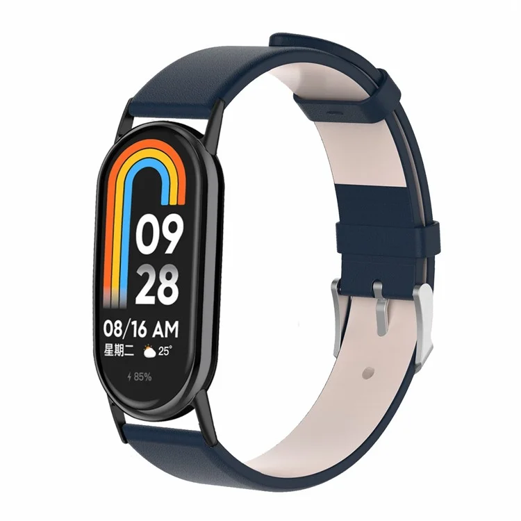 Für Xiaomi Mi Band 9 NFC / Mi Band 9 / Smart Band 8 NFC / Smart Band 8 Echtes Kuhlederbandersatz-Armband mit Verbinder - Dunkelblau