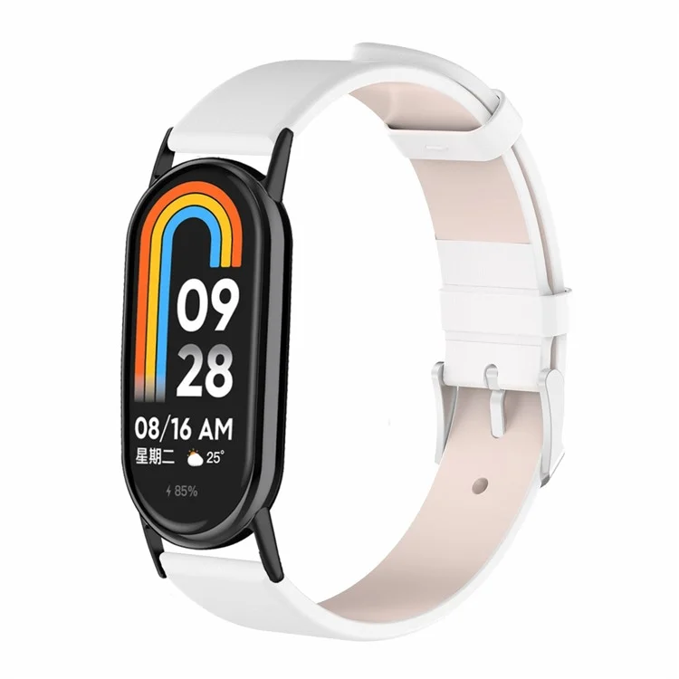 For Xiaomi Mi Band 9 NFC / Mi Band 9 / Smart Band 8 NFC / Smart Band 8 Genuine Cow Leather Watch Bands Replacement Bracelet with Connector - White