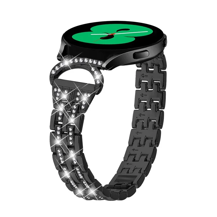 Stainless Steel Watch Band for Samsung Galaxy Watch6 40mm 44mm / Watch6 Classic 43mm 47mm / Watch 5 40mm 44mm / Watch4 40mm 44mm / Watch3 41mm , 20mm 5-Bead Rhinestone Decor Bracelet - Black