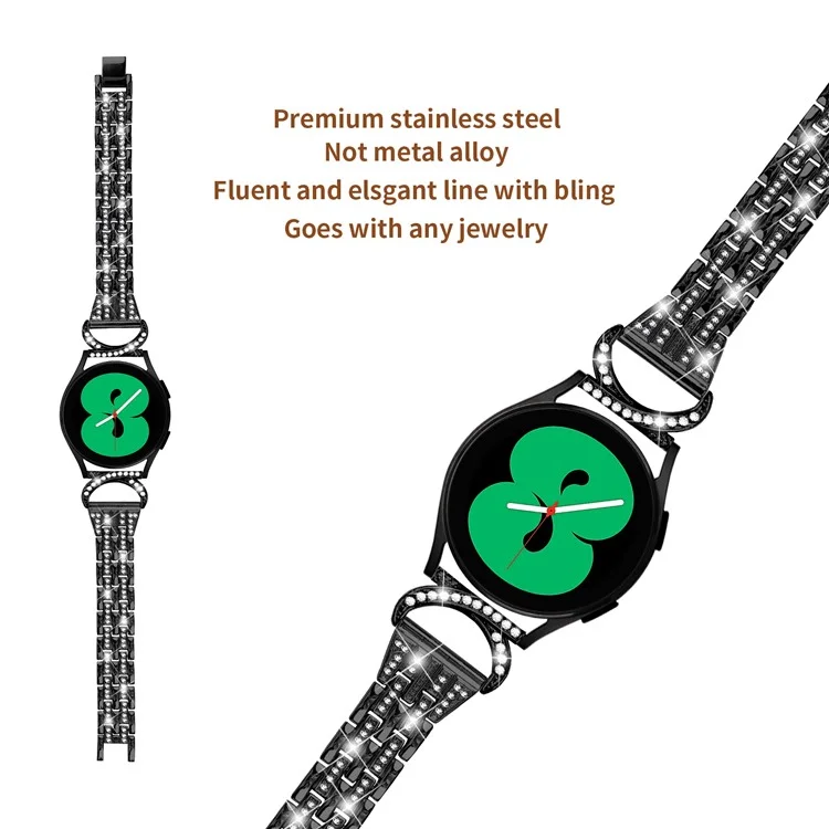 Stainless Steel Watch Band for Samsung Galaxy Watch6 40mm 44mm / Watch6 Classic 43mm 47mm / Watch 5 40mm 44mm / Watch4 40mm 44mm / Watch3 41mm , 20mm 5-Bead Rhinestone Decor Bracelet - Black