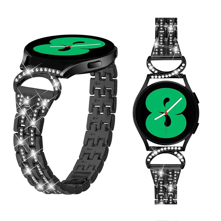 Stainless Steel Watch Band for Samsung Galaxy Watch6 40mm 44mm / Watch6 Classic 43mm 47mm / Watch 5 40mm 44mm / Watch4 40mm 44mm / Watch3 41mm , 20mm 5-Bead Rhinestone Decor Bracelet - Black