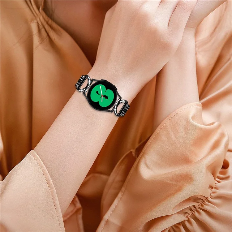 Stainless Steel Watch Band for Samsung Galaxy Watch6 40mm 44mm / Watch6 Classic 43mm 47mm / Watch 5 40mm 44mm / Watch4 40mm 44mm / Watch3 41mm , 20mm 5-Bead Rhinestone Decor Bracelet - Black