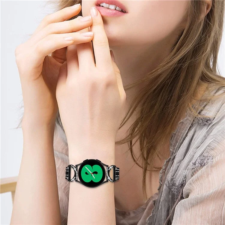 Stainless Steel Watch Band for Samsung Galaxy Watch6 40mm 44mm / Watch6 Classic 43mm 47mm / Watch 5 40mm 44mm / Watch4 40mm 44mm / Watch3 41mm , 20mm 5-Bead Rhinestone Decor Bracelet - Black